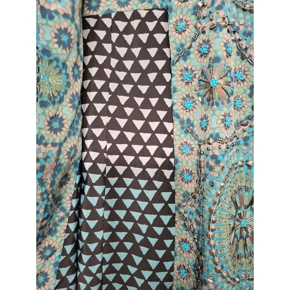 Soft Surroundings Open Geometric 3/4th Sleeve Cardigan‎ With Embellishments, XS